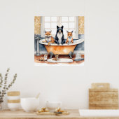 Grappige dieren in bad poster (Keuken)