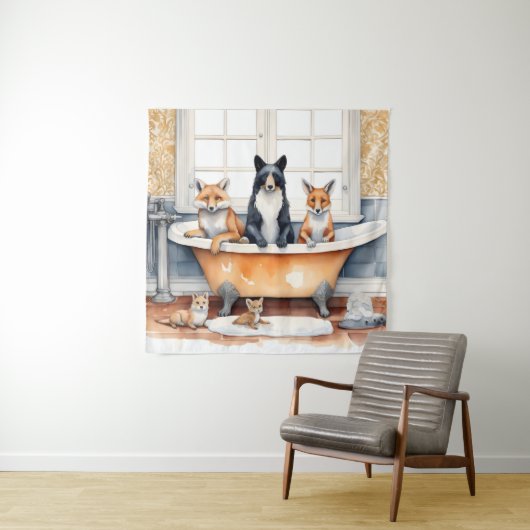 Grappige dieren in bad wandkleed (In situ)