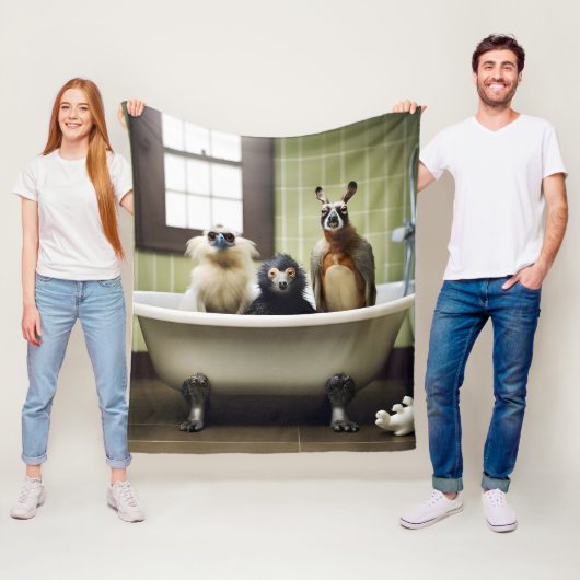 Grappige dieren in de badkamer fleece deken (In situ)