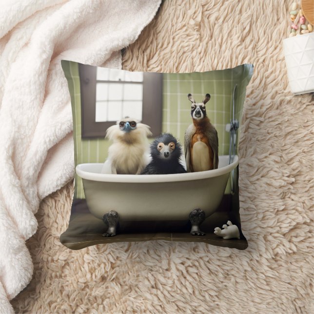Grappige dieren in de badkamer kussen (Deken)