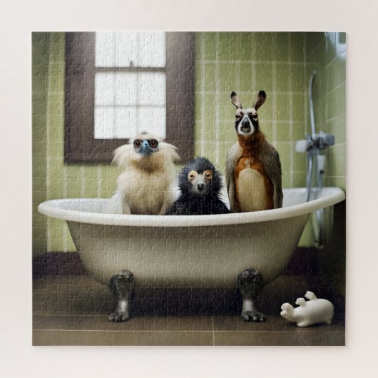 Grappige dieren in de badkamer legpuzzel (Verticaal)