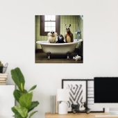 Grappige dieren in de badkamer poster (Thuiskantoor)