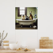 Grappige dieren in de badkamer poster (Keuken)