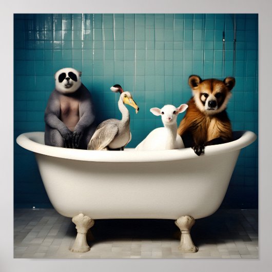 Grappige dieren in de badkamer poster (Voorkant)