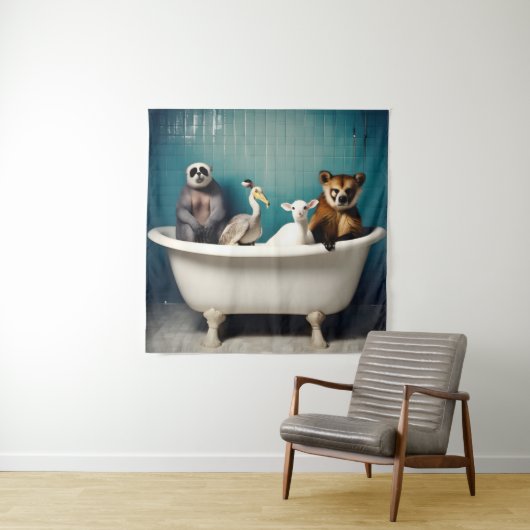 Grappige dieren in de badkamer wandkleed (In situ)