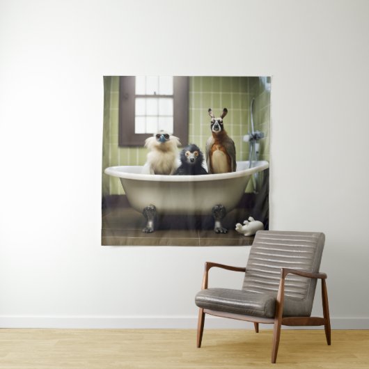 Grappige dieren in de badkamer wandkleed (In situ)