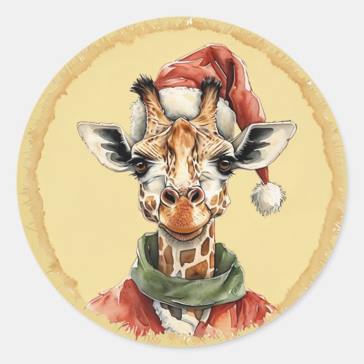 Grappige dieren Kerstfavorieten - Giraffe 1 Ronde Sticker (Voorkant)