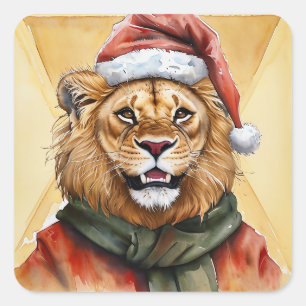 Grappige dieren Kerstfavorieten - Lion 1 Vierkante Sticker