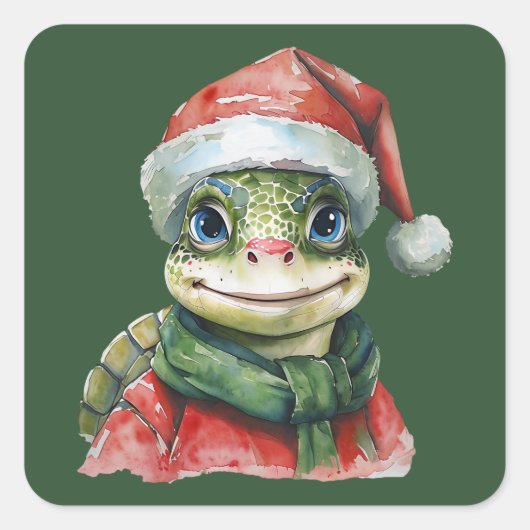 Grappige dieren Kerstfavorieten - Schildpad 2 Vierkante Sticker (Voorkant)
