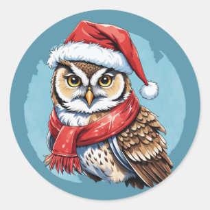 Grappige dieren Kerstfavorieten - Uil 1 Ronde Sticker