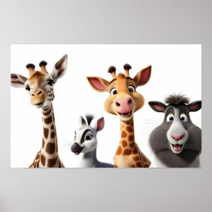 Grappige dieren op wit poster