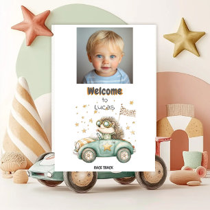 Grappige dieren race auto's 2e verjaardag welkom poster