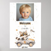 Grappige dieren race auto's 2e verjaardag welkom poster (Voorkant)