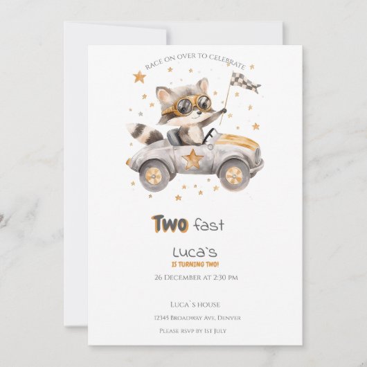 Grappige dieren racen auto's tweede verjaardag kaart (Voorkant)