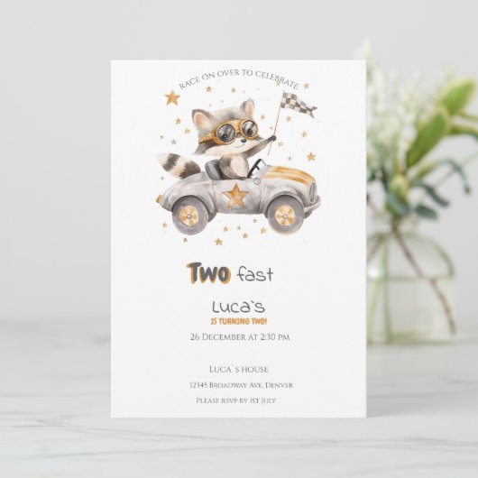 Grappige dieren racen auto's tweede verjaardag kaart (Staand voorkant)