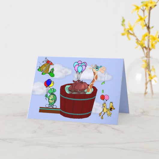 Grappige dieren vliegen met ballonnen op de Kaart (Gele Bloem)