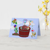 Grappige dieren vliegen op "Just Because" "Hi" Kaa Kaart (Gele Bloem)