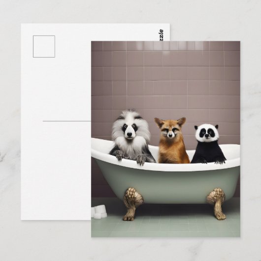Grappige dieren zitten in bad in badkamer briefkaart (Voorkant / Achterkant)