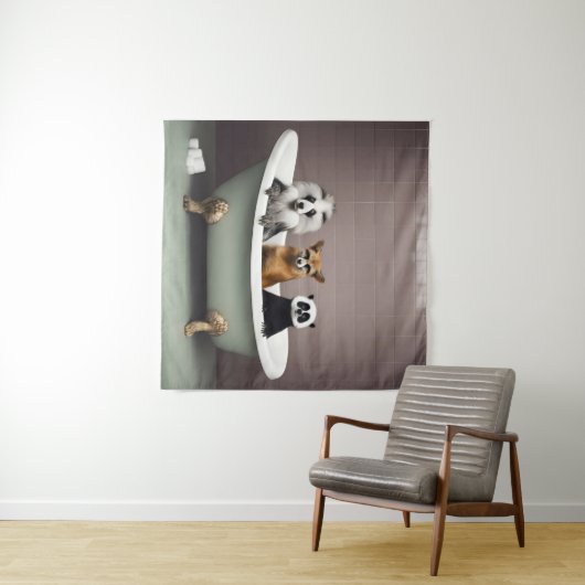 Grappige dieren zitten in bad in badkamer wandkleed (In Situ (horizontaal))