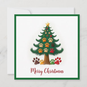 Grappige Dierenpoten Groene Moderne Kerstboom Feestdagenkaart