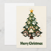 Grappige Dierenpoten Groene Moderne Kerstboom Feestdagenkaart (Voorkant / Achterkant)