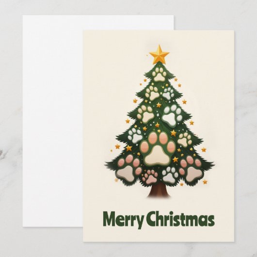 Grappige Dierenpoten Groene Moderne Kerstboom Feestdagenkaart (Voorkant / Achterkant)