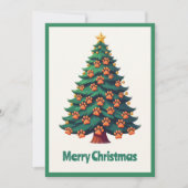 Grappige Dierenpoten Groene Moderne Kerstboom Feestdagenkaart (Voorkant)