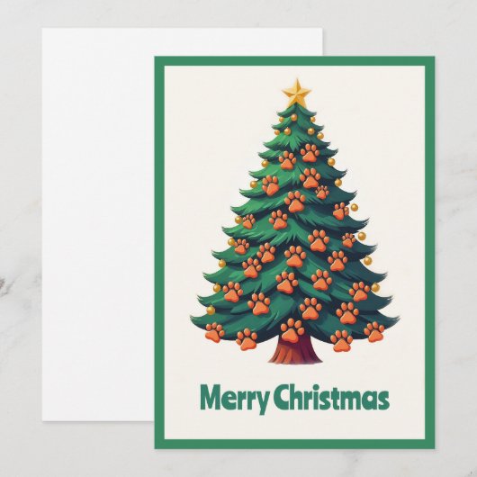Grappige Dierenpoten Groene Moderne Kerstboom Feestdagenkaart (Voorkant / Achterkant)
