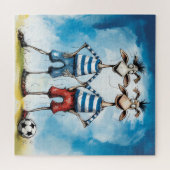 Grappige dierenvoetballers legpuzzel (Horizontaal)