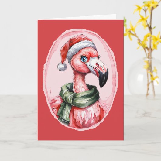 Grappige dierlijke kerstfavorieten - Flamingo 1 Kaart (Gele Bloem)