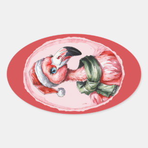 Grappige dierlijke kerstfavorieten - Flamingo 1 Ovale Sticker