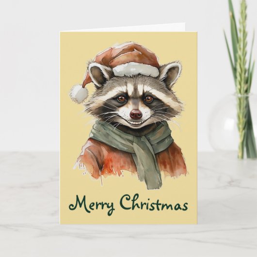 Grappige dierlijke kerstfavorieten - Raccoon 1 Kaart (Voorkant)