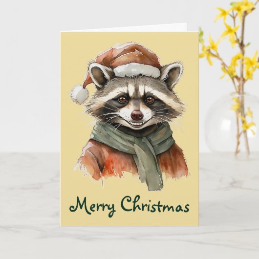 Grappige dierlijke kerstfavorieten - Raccoon 1 Kaart (Gele Bloem)
