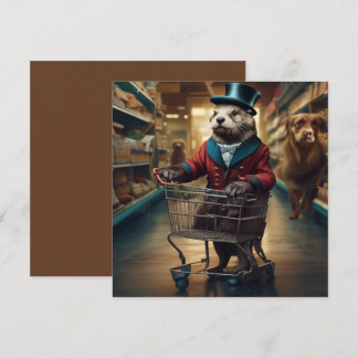 Grappige digitale otter bij de supermarkt met spok feestdagenkaart