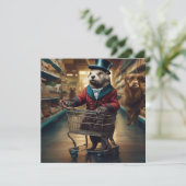 Grappige digitale otter bij supermarkt met Ghosts  Feestdagenkaart (Staand voorkant)