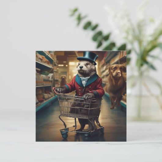 Grappige digitale otter bij supermarkt met Ghosts  Feestdagenkaart (Staand voorkant)
