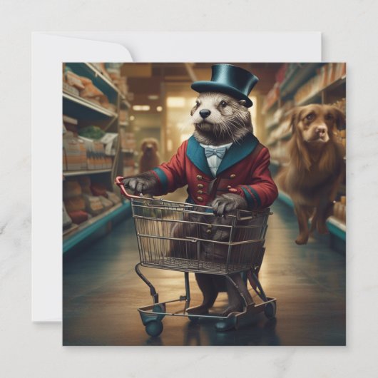 Grappige digitale otter bij supermarkt met Ghosts  Feestdagenkaart (Voorkant)