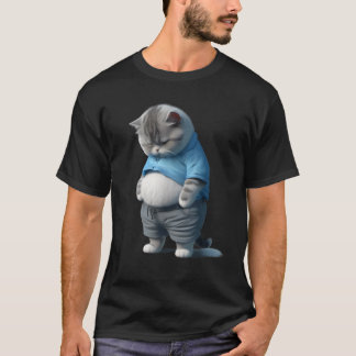 Grappige dik verdrietige kat kunst ontwerp dik kat t-shirt