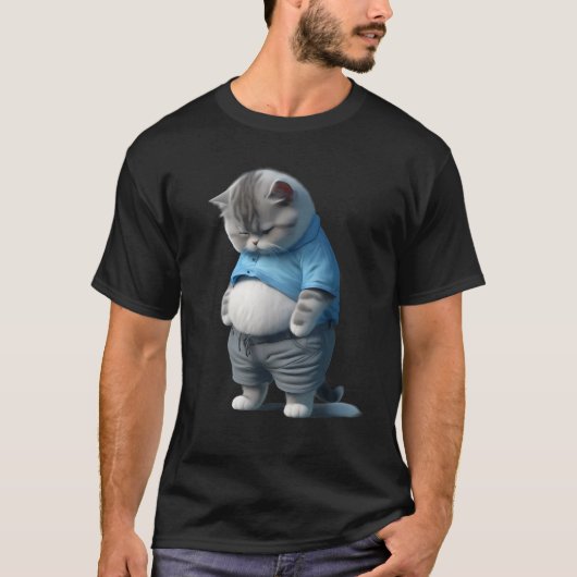 Grappige dik verdrietige kat kunst ontwerp dik kat t-shirt (Voorkant)