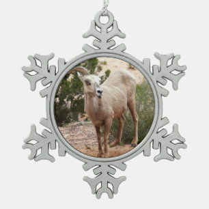 Grappige dikhoornige schapen in Zion National Park Tin Sneeuwvlok Ornament