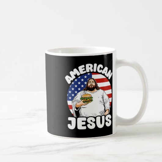 Grappige dikke Amerikaanse Jesus Hamburger Sarcast Koffiemok (Rechts)