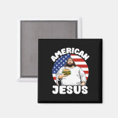 Grappige dikke Amerikaanse Jesus Hamburger Sarcast Magneet (Voorkant / Achterkant)