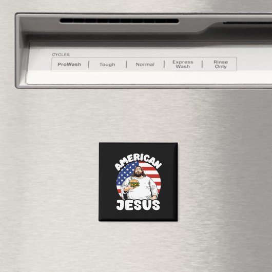 Grappige dikke Amerikaanse Jesus Hamburger Sarcast Magneet (Insitu (Vaatwasser))