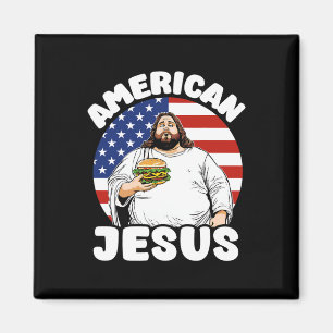 Grappige dikke Amerikaanse Jesus Hamburger Sarcast Magneet