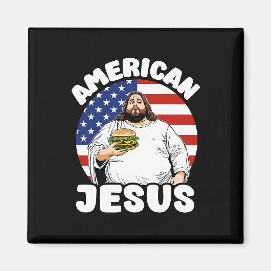 Grappige dikke Amerikaanse Jesus Hamburger Sarcast Magneet (Voorkant)