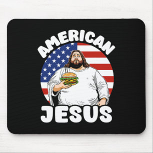 Grappige dikke Amerikaanse Jesus Hamburger Sarcast Muismat