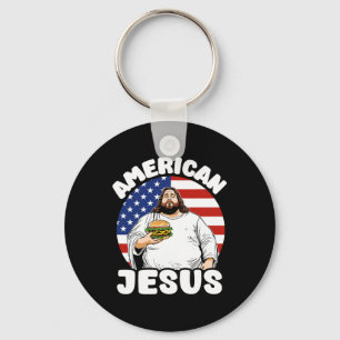 Grappige dikke Amerikaanse Jesus Hamburger Sarcast Sleutelhanger