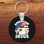 Grappige dikke Amerikaanse Jesus Hamburger Sarcast Sleutelhanger (Voorkant)