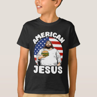 Grappige dikke Amerikaanse Jesus Hamburger Sarcast T-shirt