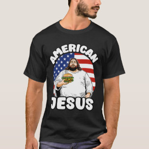 Grappige dikke Amerikaanse Jesus Hamburger Sarcast T-shirt